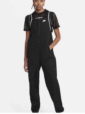 Nike Women's Black Zip-Front Overalls with White Trim